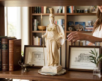 Athena Minerva griechische Göttin Statue gegossen Marmor Skulptur, griechisch-römische Mythologie Figur, klassisches antikes Wohnkultur Geschenk 17,9 Zoll