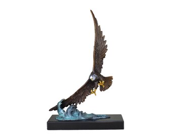 Statue d'oiseau aigle socle en marbre bronze véritable