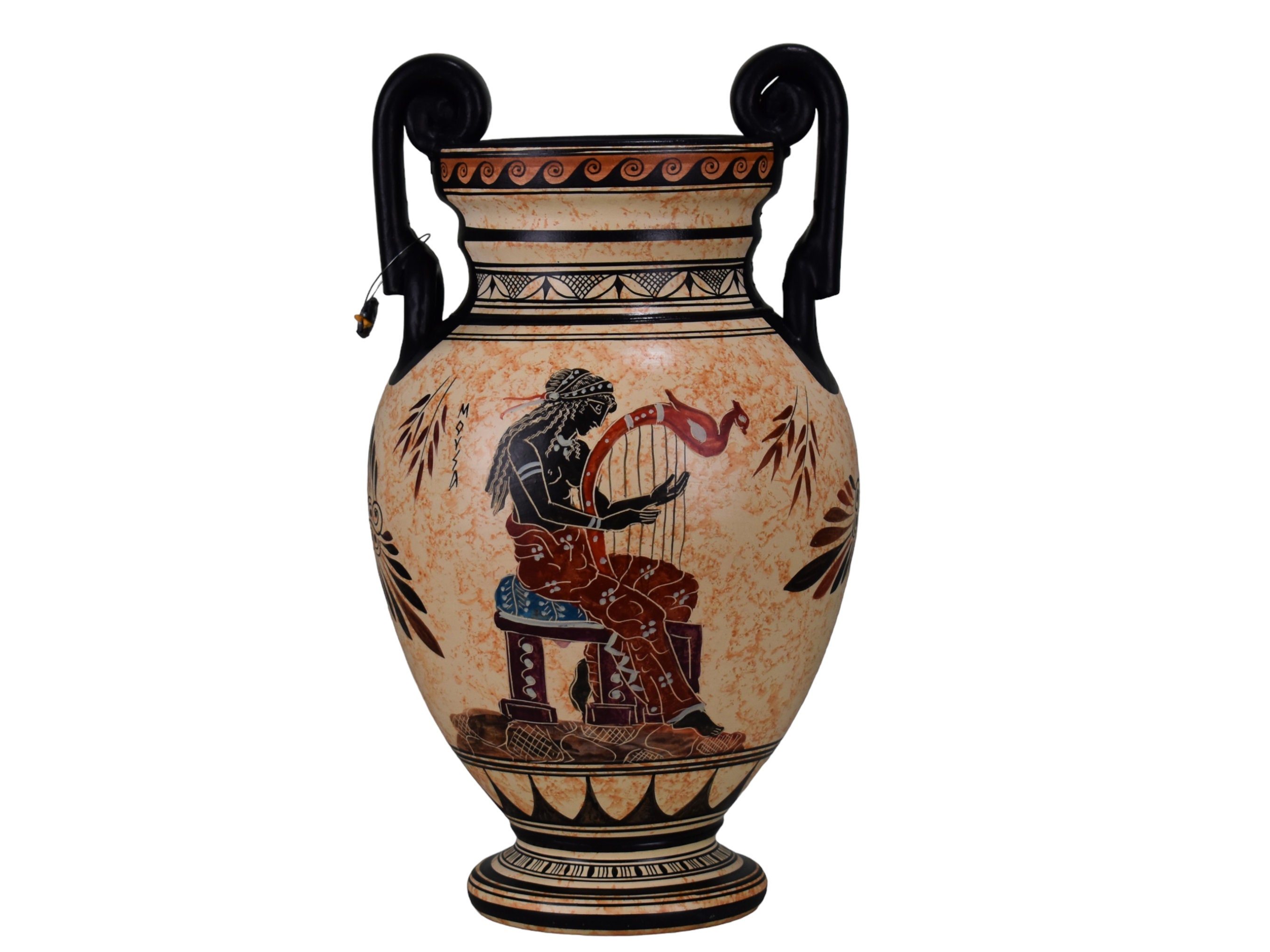 Muse Playing Lyre Amphora Vase Ancient Greek Pottery Ceramic 11.4