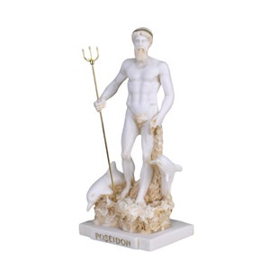 Poseidon with dolphins Greek Roman God of the Sea Neptune Cast Marble Statue Sculpture 9.65in - 24,5 cm