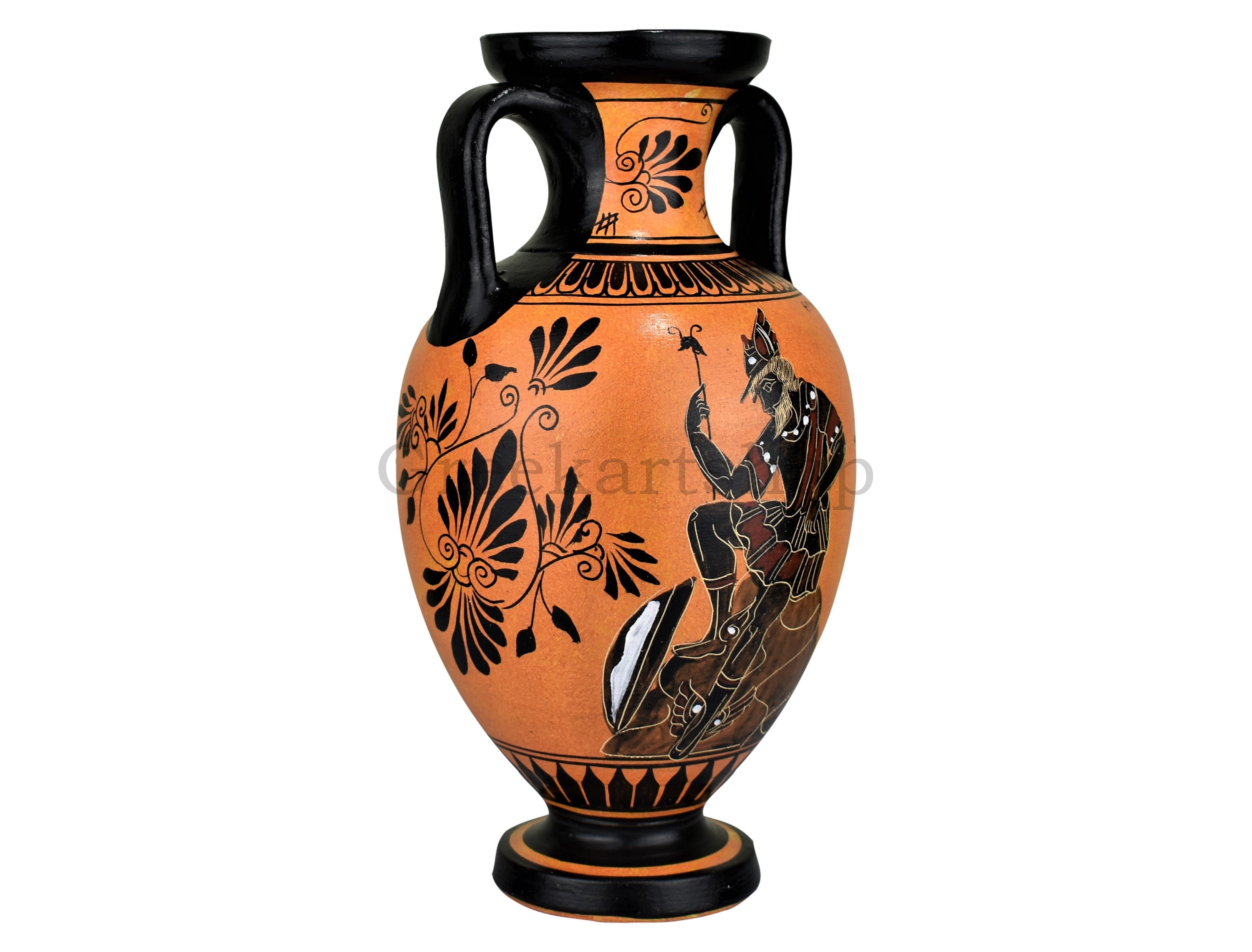 古代ギリシャのアンフォラ、ペルセポネとヘルメスの神話が描かれた花瓶