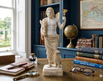 Zeus Statue – Ancient Greek God Sculpture – Cast Marble – Classical Mythology Decor 13”