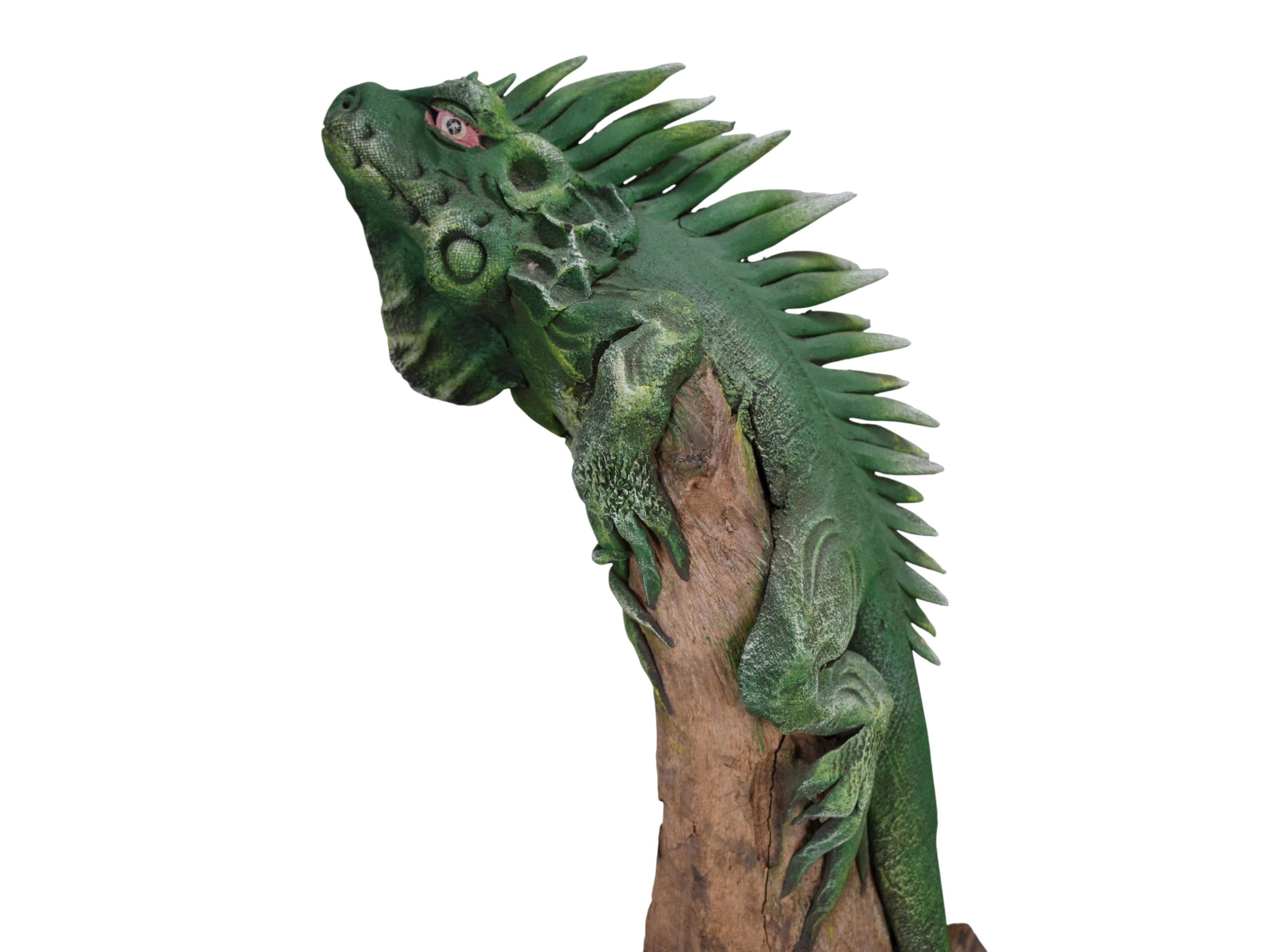 Handcarved Wooden Iguana Sculpture, Large 56cm Reptile Wood Art