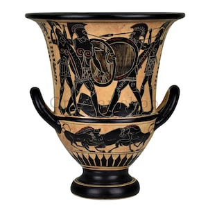 Hector and Ajax battle over dead body of patroclus vase krater greek ancient pottery museum copy trojan war
