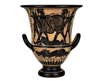 Hector and Ajax battle over dead body patroclus vase krater greek ancient pottery museum copy trojan war