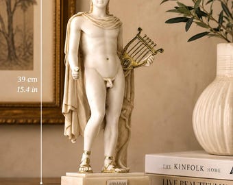 Estatua de Apolo con lira de 38 cm - Dios griego de la luz y la música - Escultura de Apolo Febo - Decoración griega en mármol fundido - Regalo de arte de la Antigua Grecia