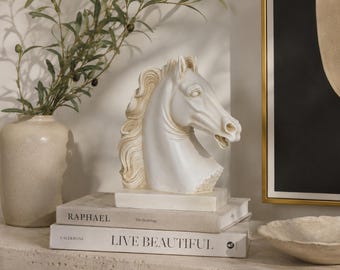 Estátua de Cabeça de Cavalo - Escultura em Mármore da Grécia Antiga - Decoração de Arte Helenística - Presente Equestre para Escritório - Estatueta Clássica