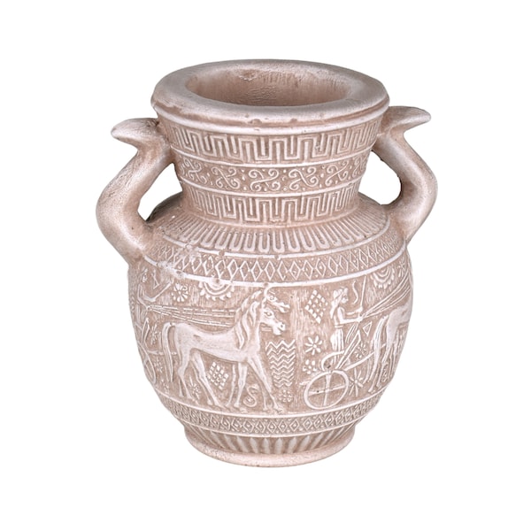 small aphora  Panathenaea Chariot Horse Vase Jar Ancient Greek Roman Pottery Home Decor Terracotta