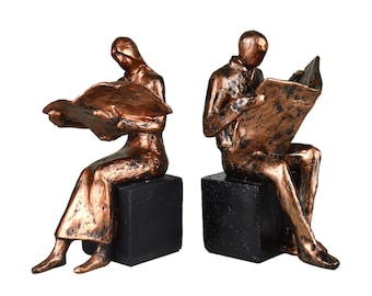 Reading Couple Bookends, Art Sculpture Decor - Set of 2