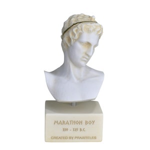 Marathon boy head bust greek roman statue sculpture museum copy cast marble
