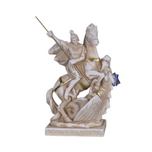Saint George and the Dragon Soldier Greek Statue Sculpture Cast Stone