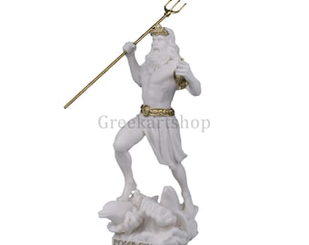 Poseidon Greek God of the Sea Neptune Statue Sculpture Figurine cast marble 9 inches
