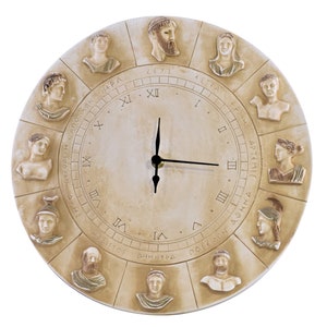 Wall Clock Twelve Greek Roman Olympian Gods Sculpture Cast Stone