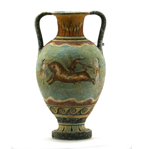 Minoan Vase Pottery Painting Bull Leaping Ancient Greek Crete Ceramic Knossos