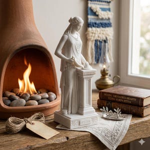 Hestia-staty, grekisk gudinna för härd och hem, Vesta romersk skulptur, antikens Grekland dekor, altarfigur, inflyttningspresent, 25 cm