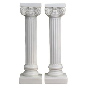 set of 2 Greek Ionic order Column Pillar Pedestal Statue Handmade Sculpture Decor 10.7 inches