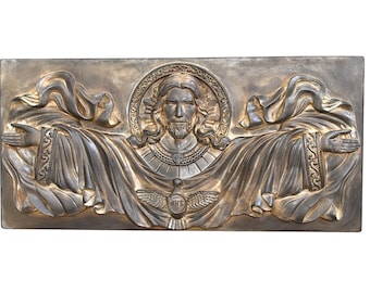 Lord Jesus Christ Wall Relief Plaque, Plaster Sculpture, Bronze color Christian Wall Art, Religious Home Decor Gift