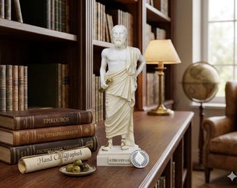 Estatua del filósofo griego antiguo Epicuro – Figura escultórica de mármol fundido, decoración griega clásica