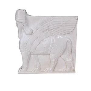 lamassu guardian Winged bull with a human head  figure Louvre mesopotamian relief sculpture statue plaster