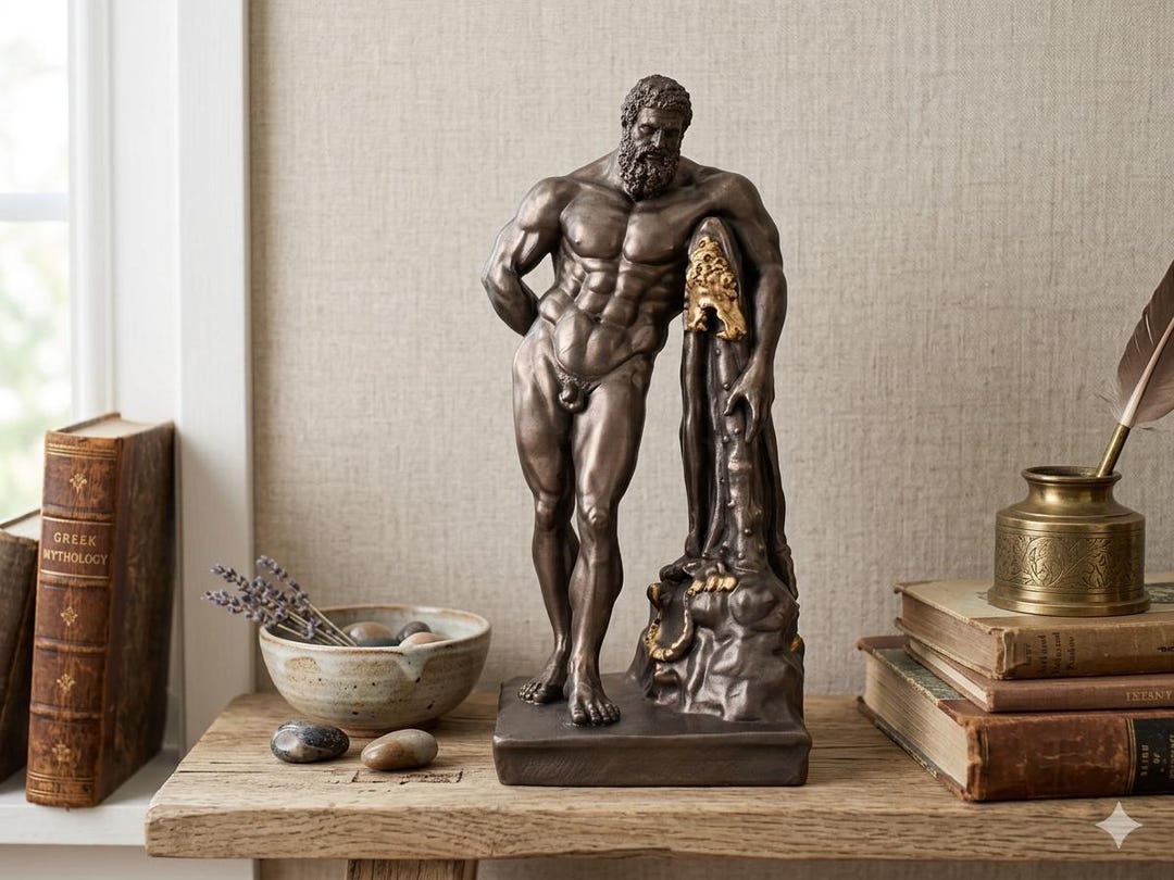 Farnese Hercules Statue, Bronze Color Heracles Sculpture, Museum