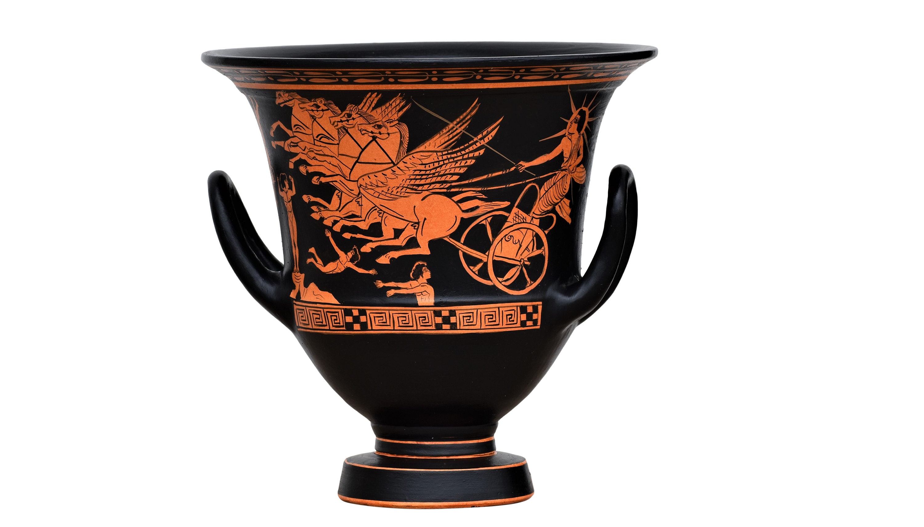 Handmade Greek Ceramic Krater Vase Phaethon, Helius the Sun & Star Gods Museum Replica Ancient Greek Pottery Art