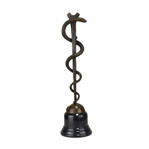 Bâton d&#39;Asclépios serpent symbole de la médecine Sculpture en bronze docteur socle en marbre 14,96 pouces