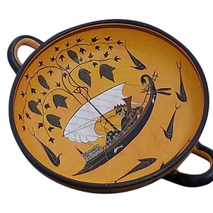 Dionysus Kylix cup Vase painter Exekias Ancient Greek Pottery Ceramic Museum Copy