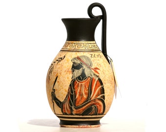 Ceramic Vase Pot black-figure Greek Pottery Painting Greek King God Zeus 6.3 in - 16 cm