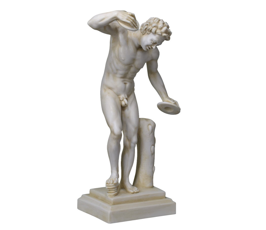 Dancing Satyr Faun With Cymbals Nude Male Greek Roman Statue