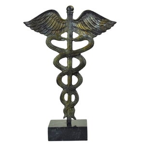 Caduceus symbol of god Hermes Mercury with serpents Bronze art sculpture
