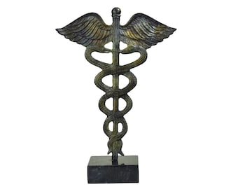 Caduceus symbol of god Hermes Mercury with serpents Bronze art sculpture
