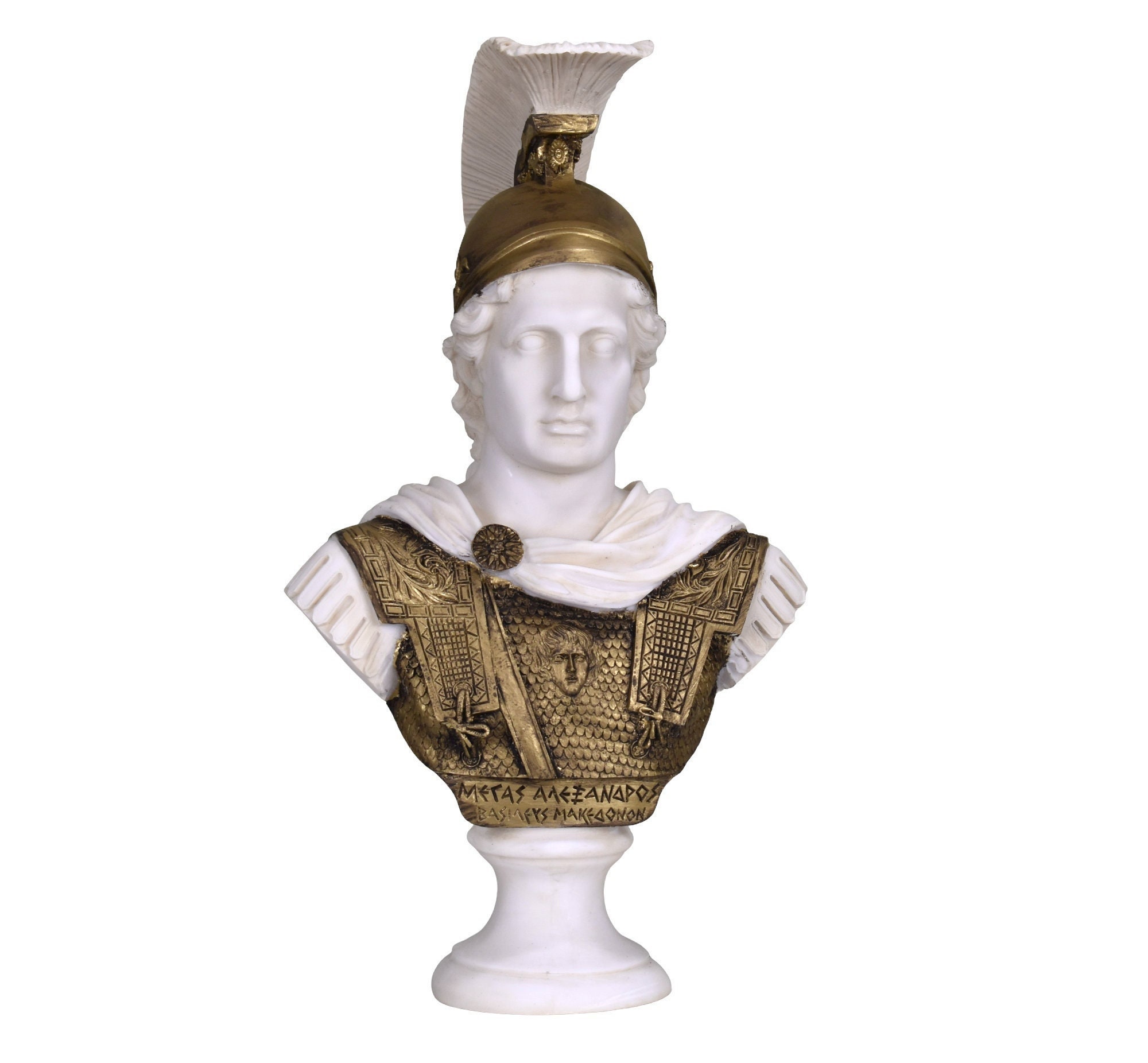 BeautifulGreekStatues Statua Greca di Alessandro Magno di Macedonia con Busto di Elmo Figura 19cm 