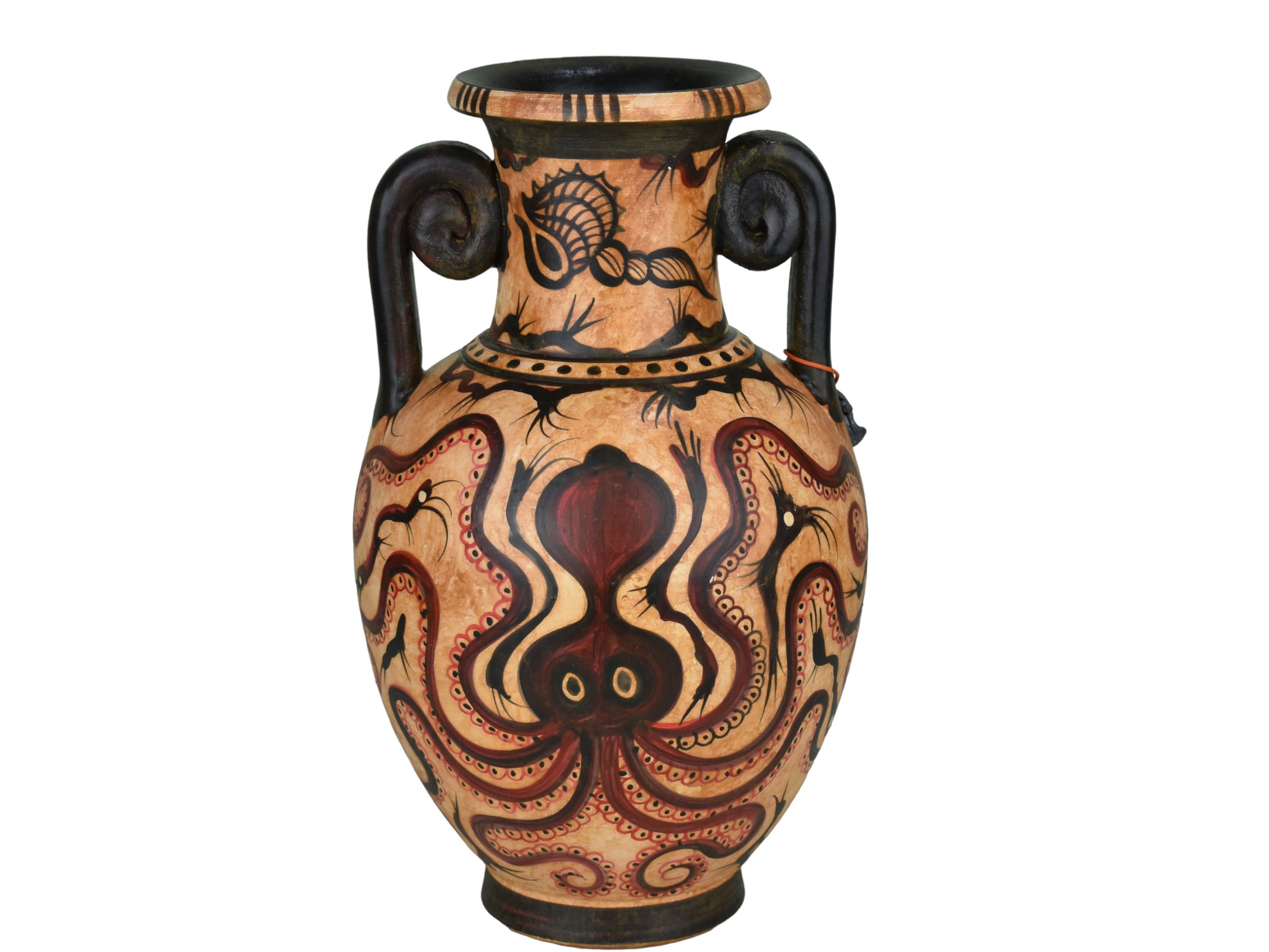 ミノア文明の壺、陶器、タコの絵、古代ギリシャ、クレタ島、陶器