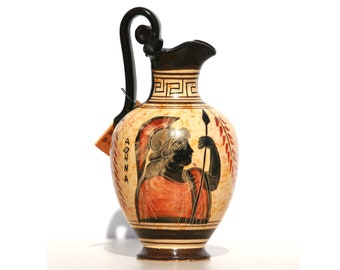 Vase en céramique Pot Poterie Peinture grecque à figures noires Déesse Athéna fait main