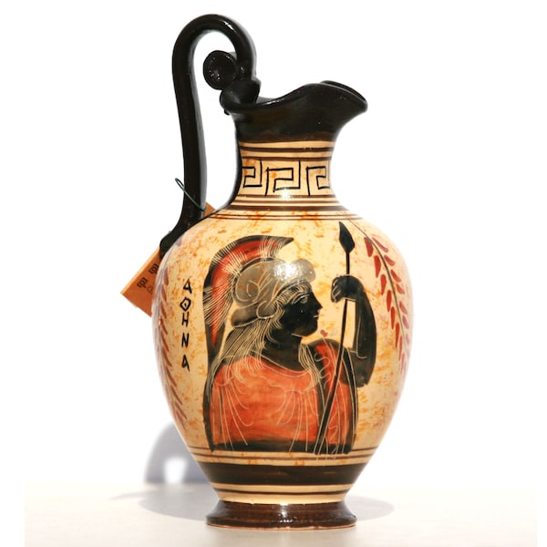 Vase en céramique Pot Poterie Peinture grecque à figures noires Déesse Athéna fait main