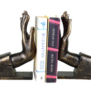 Set pair of cast iron hands bookends Metal art sculpture decor ornament