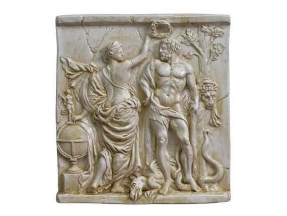 ヘラクレスの戴冠式。浅浮き彫り。Hercules. 31×29,5 cm ヘラクレスの