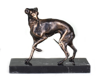 Windhund Hund Skulptur Statue Gusseisen Metall Figur Wohnkultur Ornament natürlichen Marmorsockel