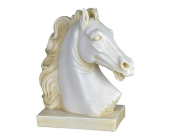 Standbeeld paardenhoofd - Oud-Grieks marmeren beeldhouwwerk - Hellenistisch kunstdecor - Ruitercadeau voor kantoor - Klassiek beeldje