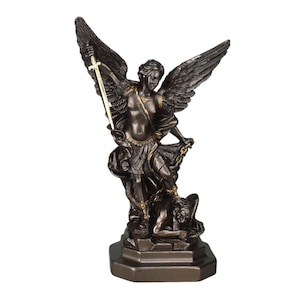 Saint St Michael Archangel Defeated Lucifer Greek Statue Sculpture Figure bronze color 9 inches /  23 cm