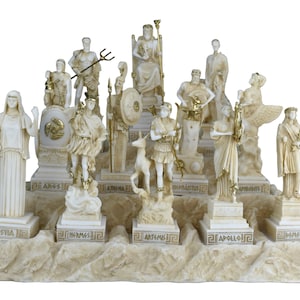 SET Twelve Greek Roman Olympian Gods Statue Sculpture Pantheon Figure