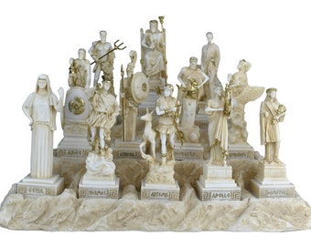 Set Of 12 Greek Olympian Gods Statues – Handmade Cast Alabaster Figures, Ancient Mythology