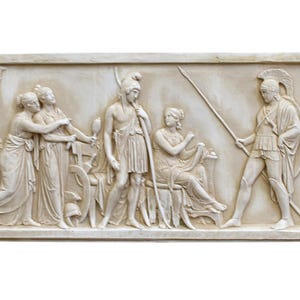 Hector with Paris and Helen Relief Frieze, Homer Iliad Greek Sculpture, Ancient Wall Decor Museum Copy, plaster Cast Plaque