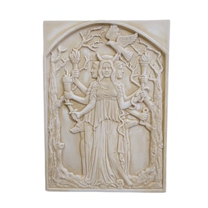 Hekate dreifache Göttin der Magie Nacht Mondgeister Relief Plakette Wand Fries Dekor