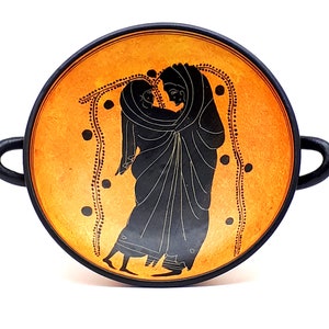 Keramische vaas Kylix-liefhebbers stel Oude Griekse aardewerkbeker Museum Athene