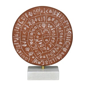 PHAISTOS DISK Museum Replica Minoan Palace "1700B.C. the first movable type"   5.3 inches diameter