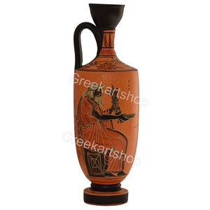 Ancient Greek Ceramic Vase Pot Vessel lekythos Goddess Athena God Zeus 10.2 inches
