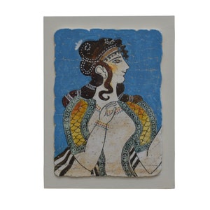 lady in blue knossos Minoan Palace Crete small REAL Fresco female painting on wall  100% Handpainted
