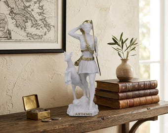 Artemis Diana Grieks-Romeinse godin standbeeld sculptuur figuur, Griekse mythologie decor, gegoten marmeren beeldje, 8,66 inch