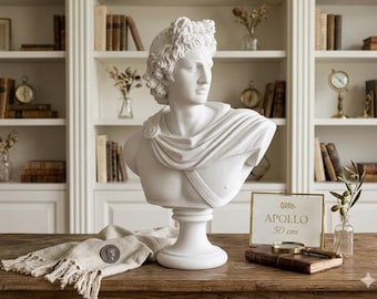 Gran busto de Apolo - Cabeza de dios griego-romano - Escultura de mármol fundido - Obra maestra de la mitología antigua - Decoración monumental para el hogar 20.8"